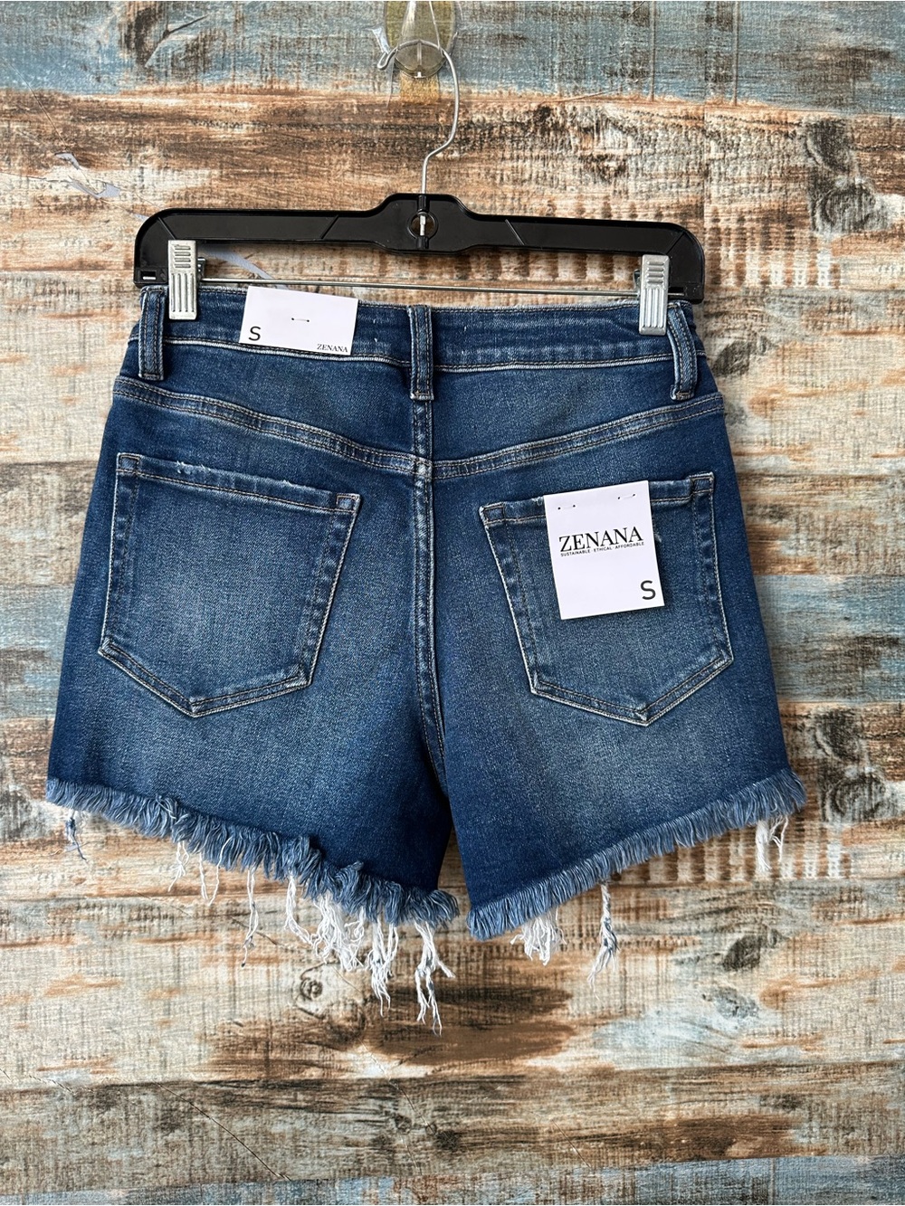Zenana Outfitters Distressed Dark Blue Denim Cutoff Shorts - Picture 2 of 3